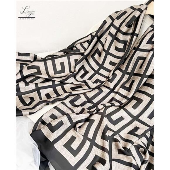 Black Beige Silky Scarf Long Lightweight Dressy Wrap Soft Fashion Shawl Gift - Picture 4 of 7